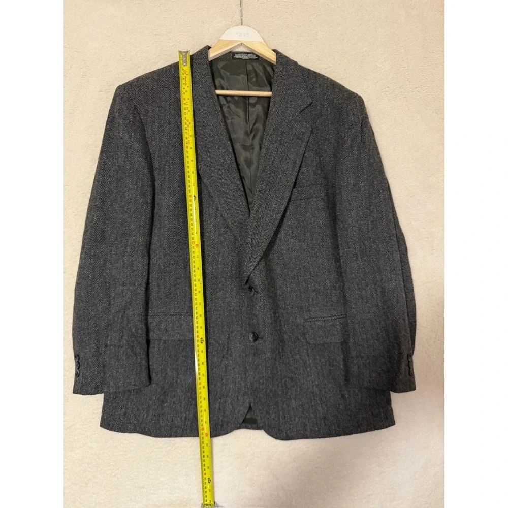 Towncraft Blazer Mens 46R Gray Herringbone Wool‎ Blend 2 Button Sport Coat Lined